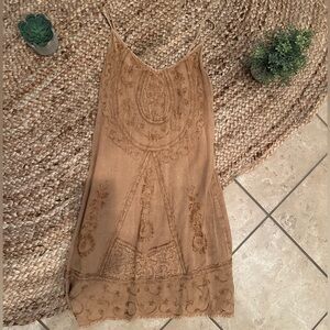 EARTHBOUND Tan Embroidered Mini Slip Dress